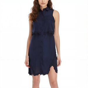 Parker Navy Lace Hem Shirt Dress M NWT